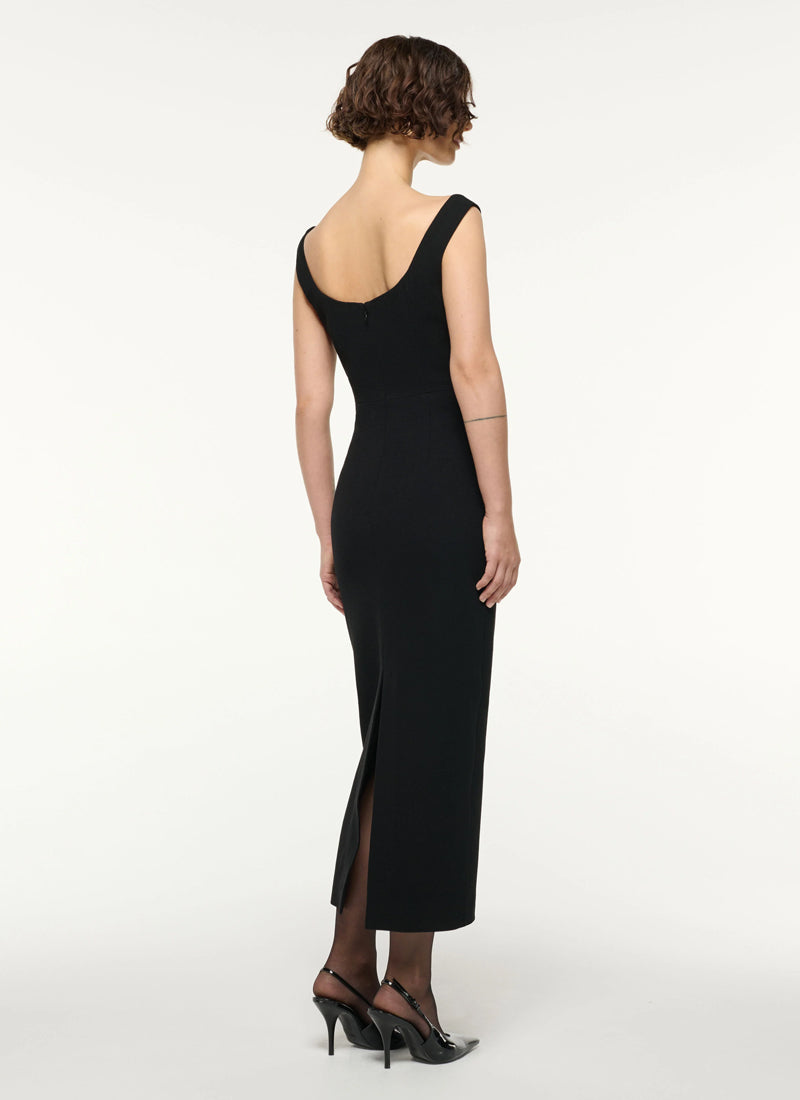 ROLAND MOURET Lace Insert Wool Crepe Midi Dress
