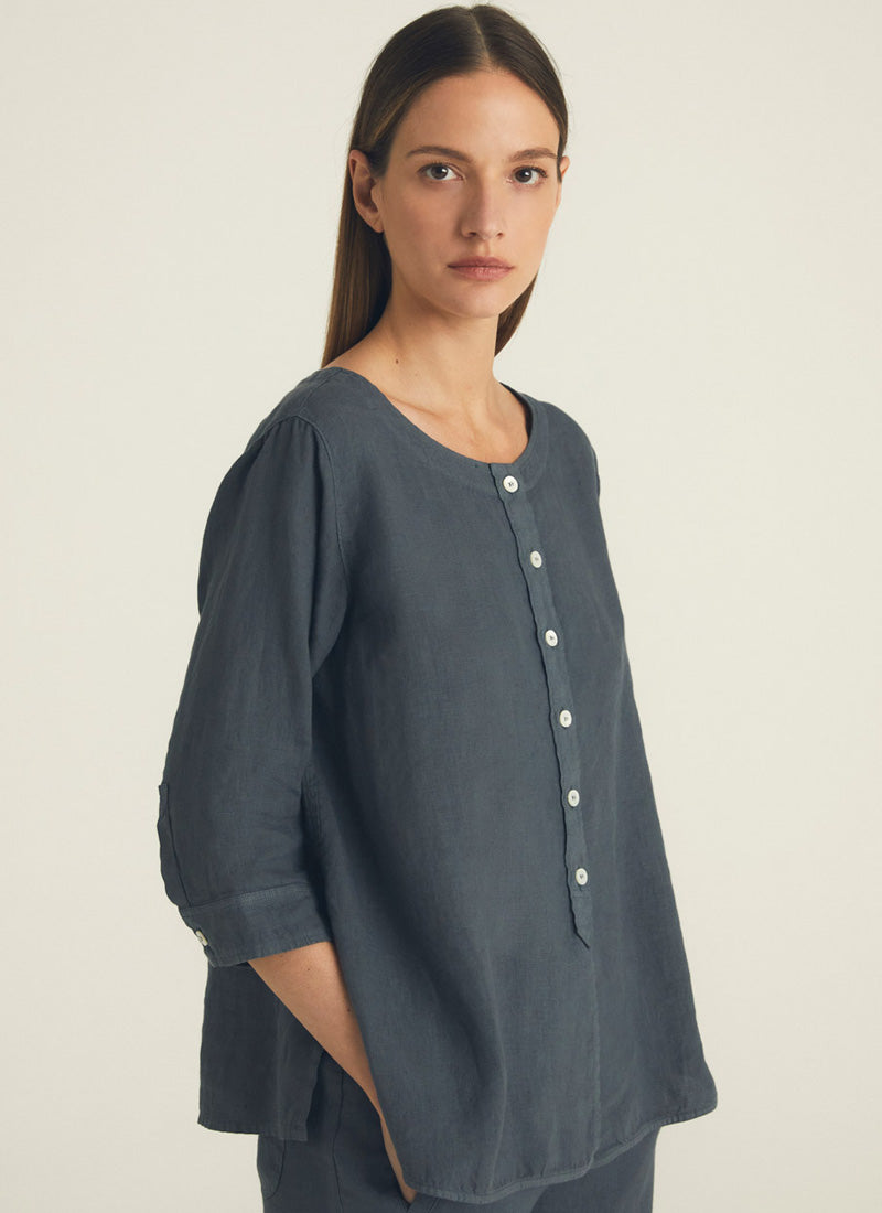 Rosso35 Popover Three-Quarter Sleeve Linen Top