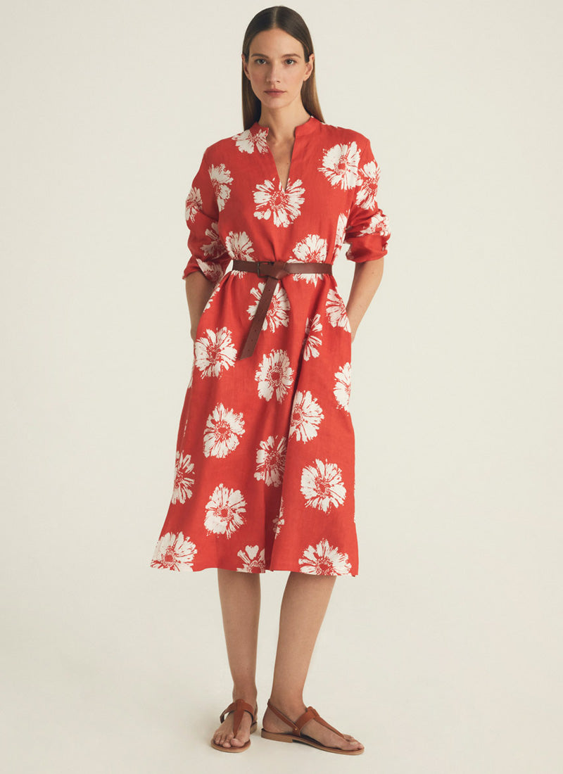 Printed Midi Dress Linen