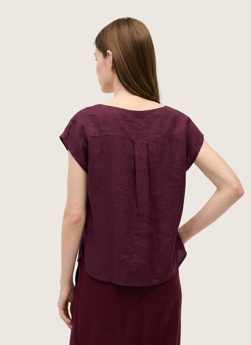 Cap Sleeve Linen Top Plum by Rosso35