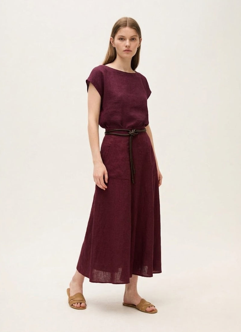 Cap Sleeve Linen Top Plum by Rosso35
