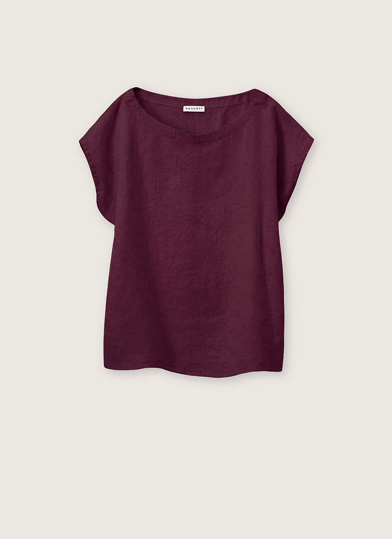 Cap Sleeve Linen Top Plum by Rosso35