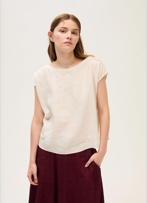 Cap Sleeve Linen Top Cream by Rosso35