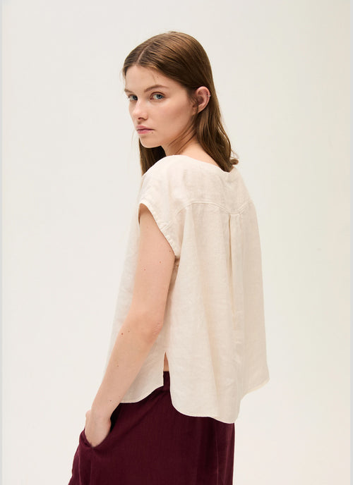 Cap Sleeve Linen Top Cream by Rosso35