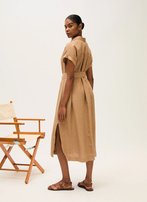Linen Belted Midi Dress by Rosso35