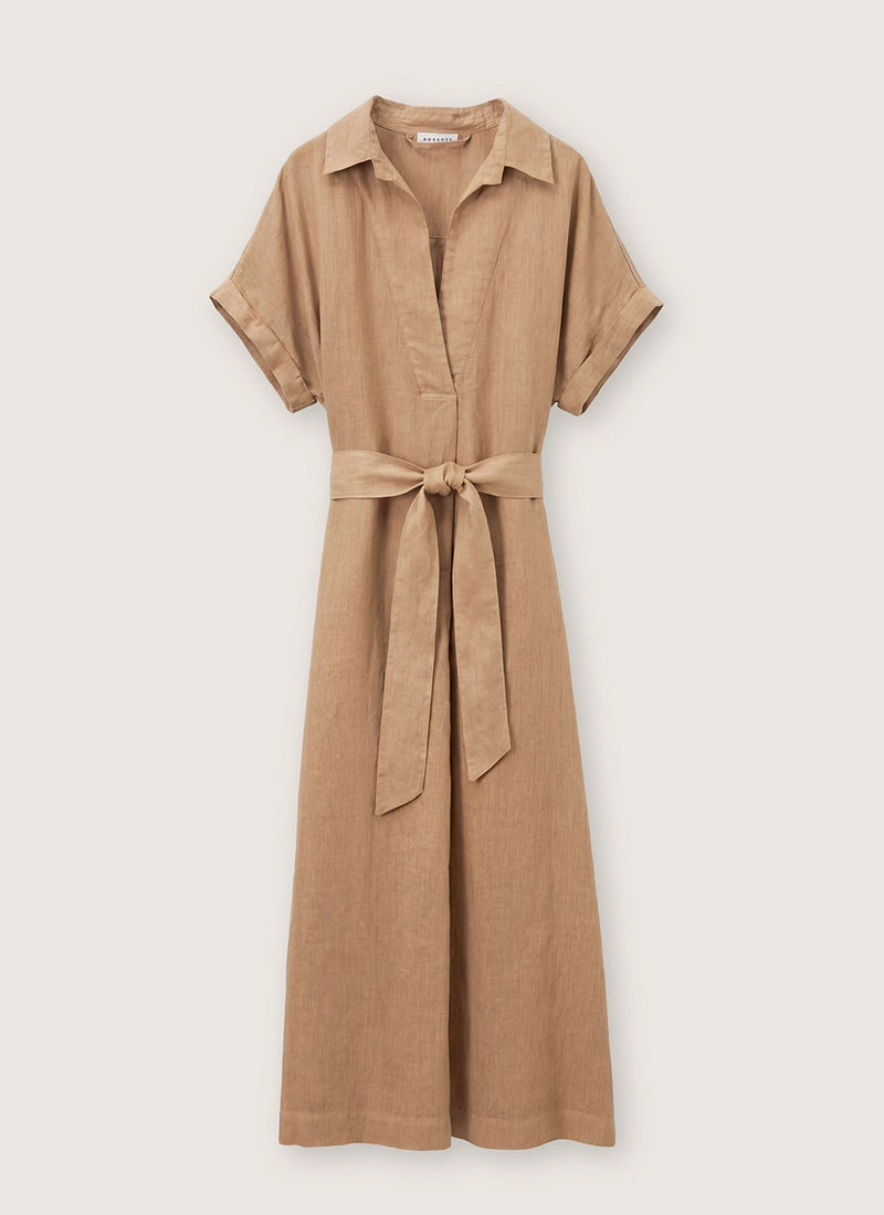 Linen Belted Midi Dress by Rosso35