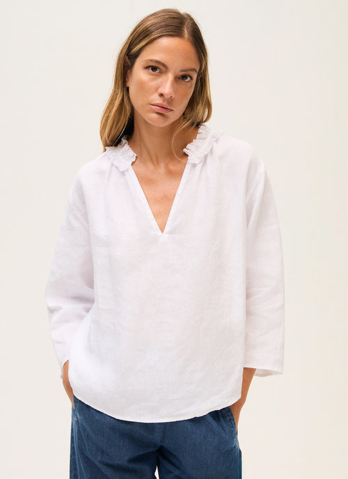 Ruffle Collar Linen Blouse by Rosso35