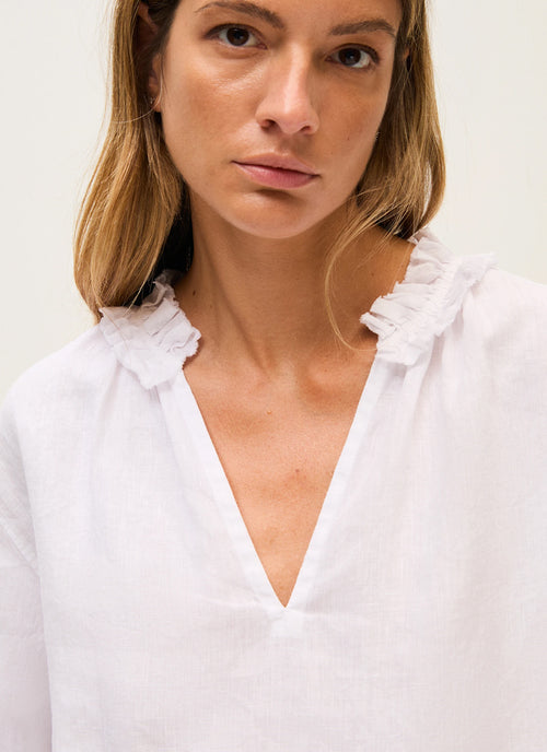Ruffle Collar Linen Blouse by Rosso35