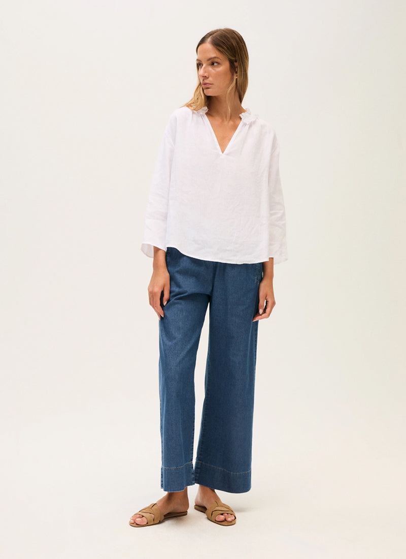 Ruffle Collar Linen Blouse by Rosso35