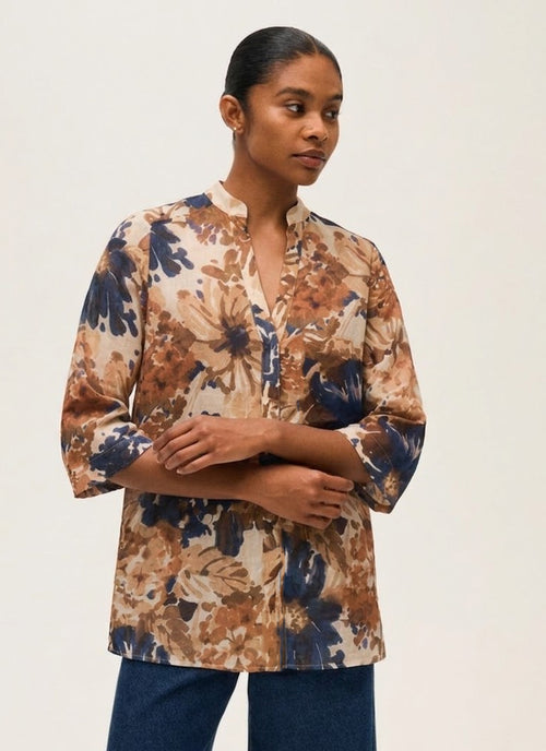 Printed Cotton Voile Tunic Top by Rosso35