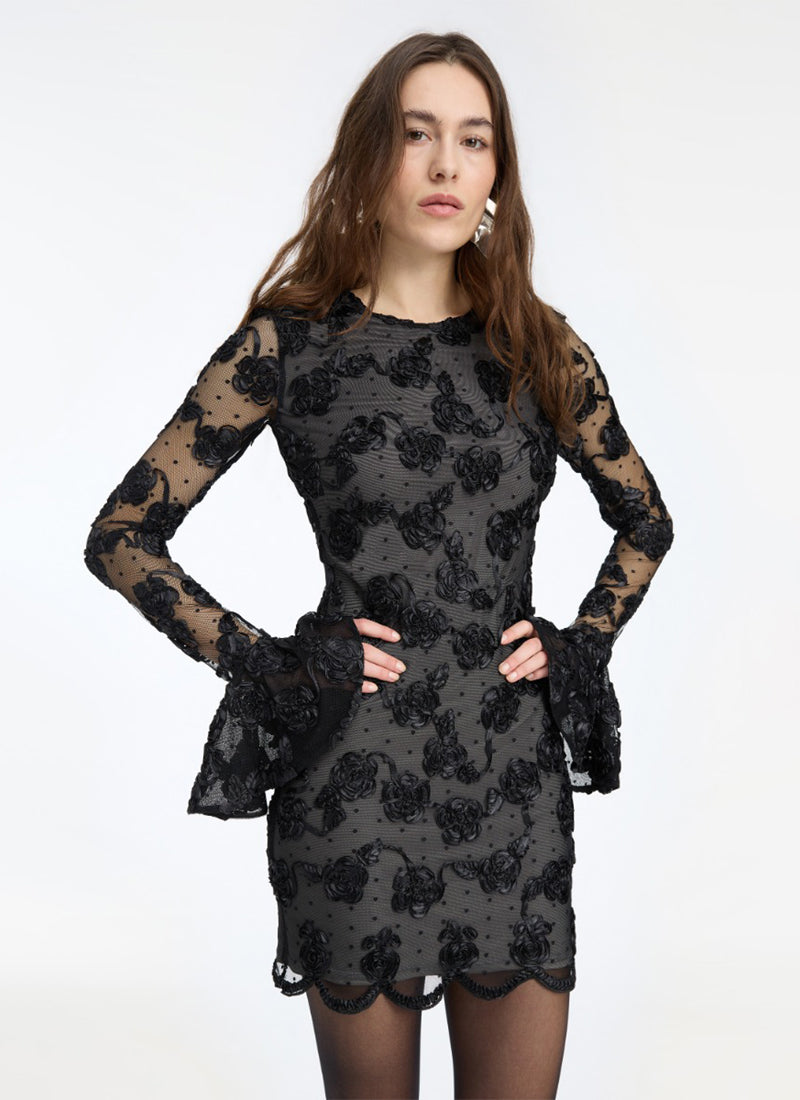  Flower Mesh Long Sleeve Mini Dress by ROTATE at Andrews 