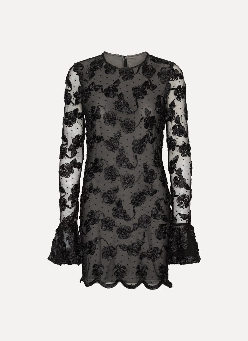  Flower Mesh Long Sleeve Mini Dress by ROTATE at Andrews 