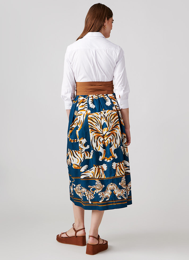 Sara Roka Tiger Print Shirt Dress with Belt
