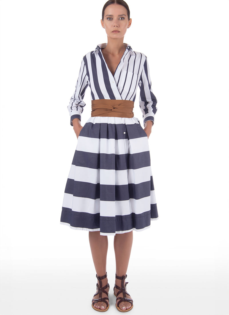 Sara Roka Cotton Striped Shirt Dress with Belt