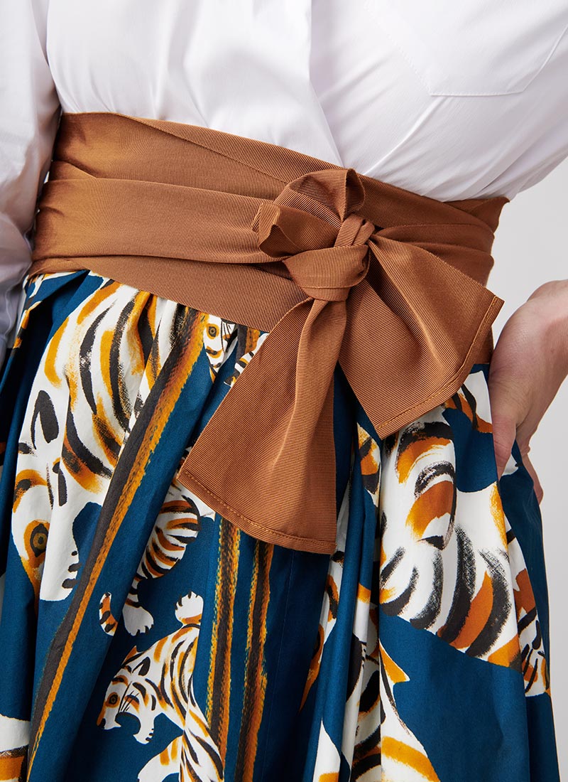Sara Roka Tiger Print Shirt Dress with Belt