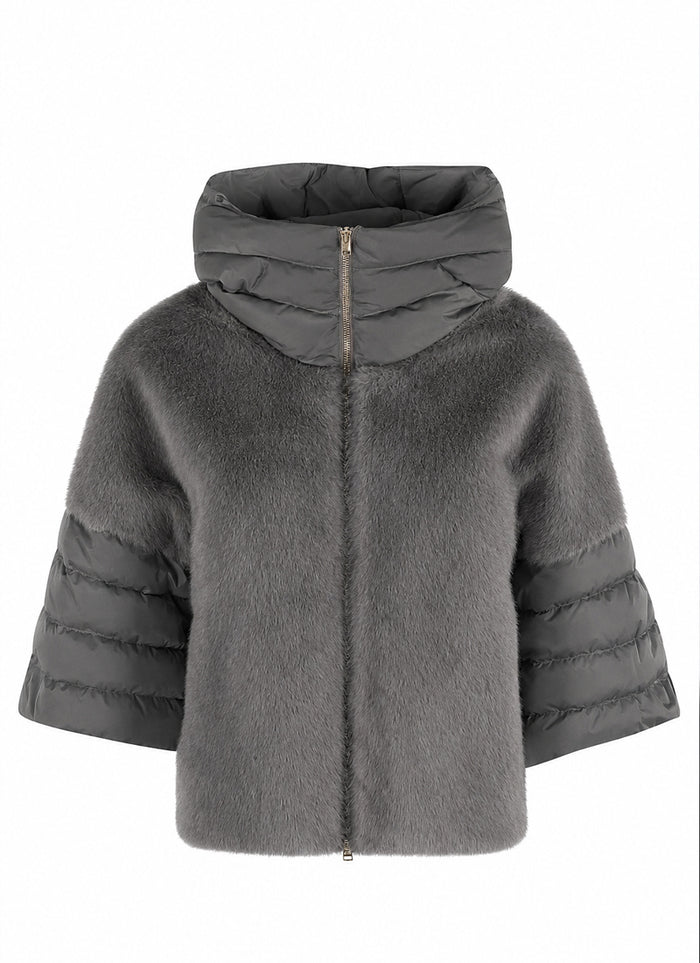 Herno Satin Short Sleeve Faux Fur Jacket