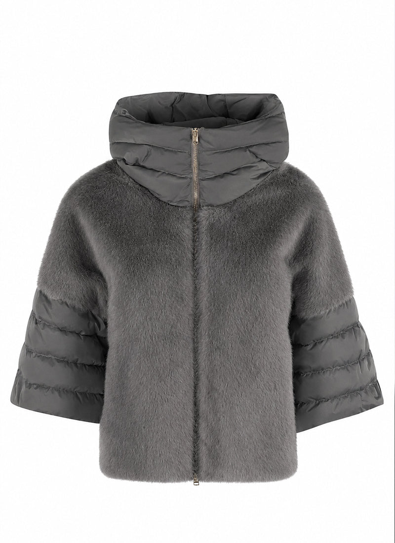 Herno Satin Short Sleeve Faux Fur Jacket