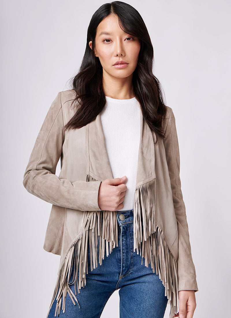 Schiya Hedi Drape Fringe Suede Jacket