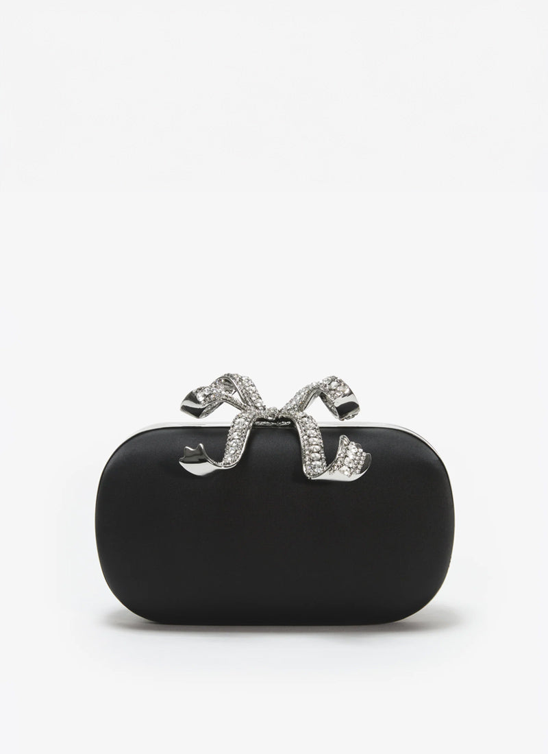 Self-Portrait Black Satin Bow Pouch