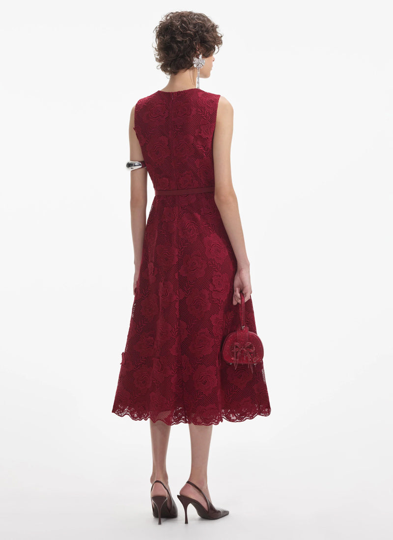Burgundy Lace Button Midi Dress by Self Portrait Andrews