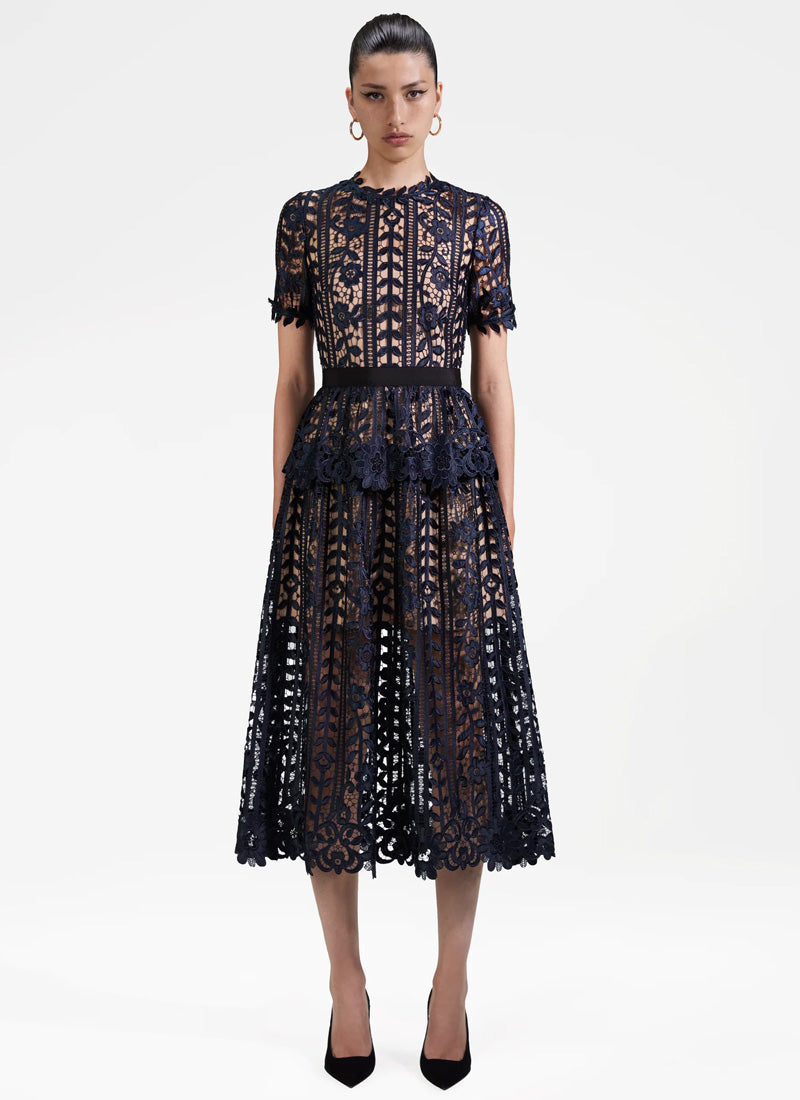 Self-Portrait Navy Lace Midi Dress