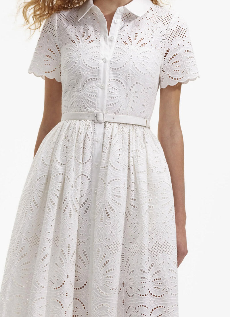 Self-Portrait White Cotton Embroidery Midi Dress