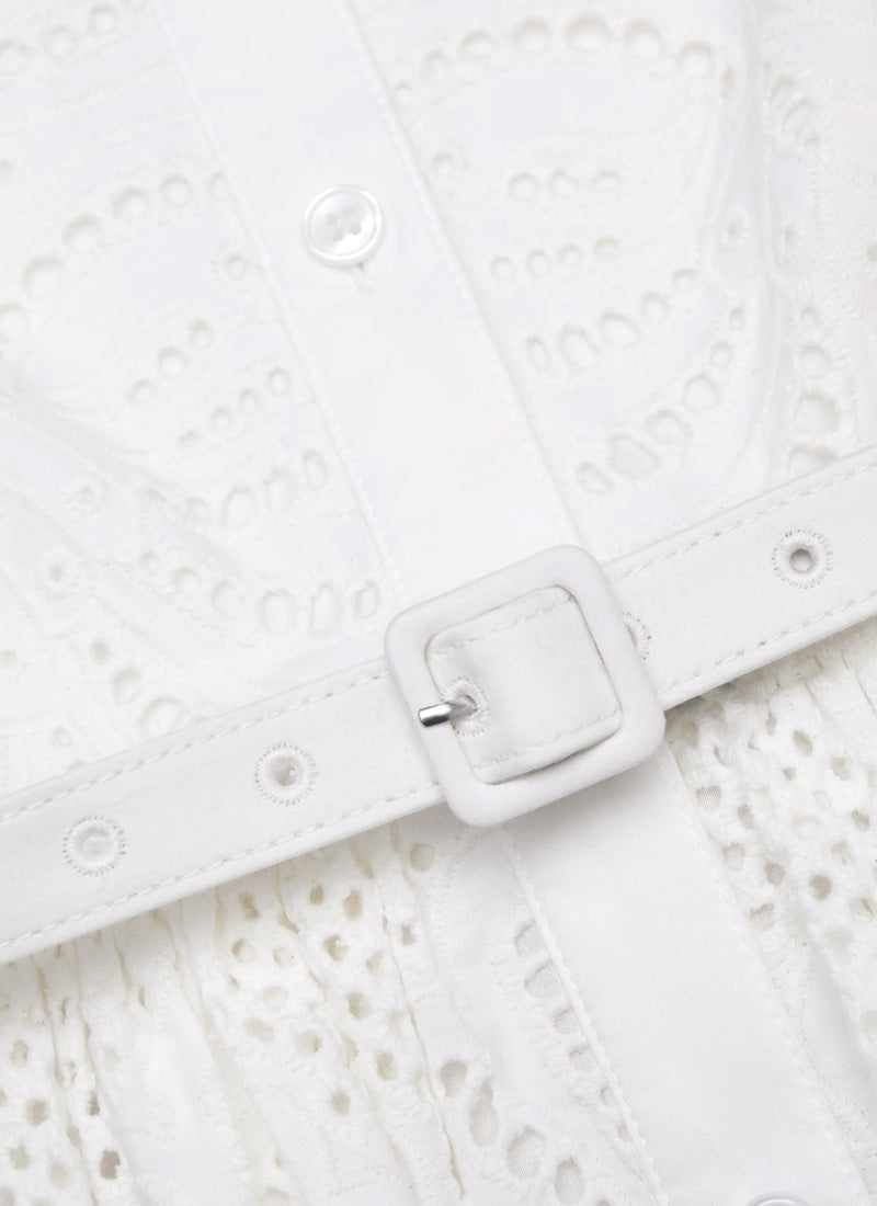 self portrait white daisy embroidered midi dress Self-Portrait - White Cotton Broderie Midi Dress