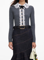 Grey Lace Collar Knit Cardigan
