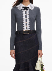 Grey Lace Collar Knit Cardigan