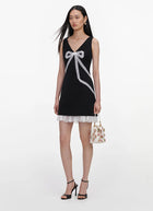 self-portrait Black Crepe Bow Lace Mini Dress