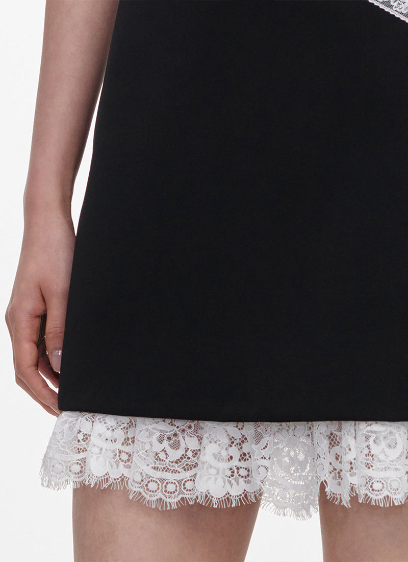 Black Crepe Bow Lace Mini Dress by Self Portrait