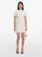 Self Portrait Cream Boucle Lace Trim Mini Dress