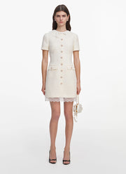 Self Portrait Cream Boucle Lace Trim Mini Dress