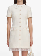 Self Portrait Cream Boucle Lace Trim Mini Dress