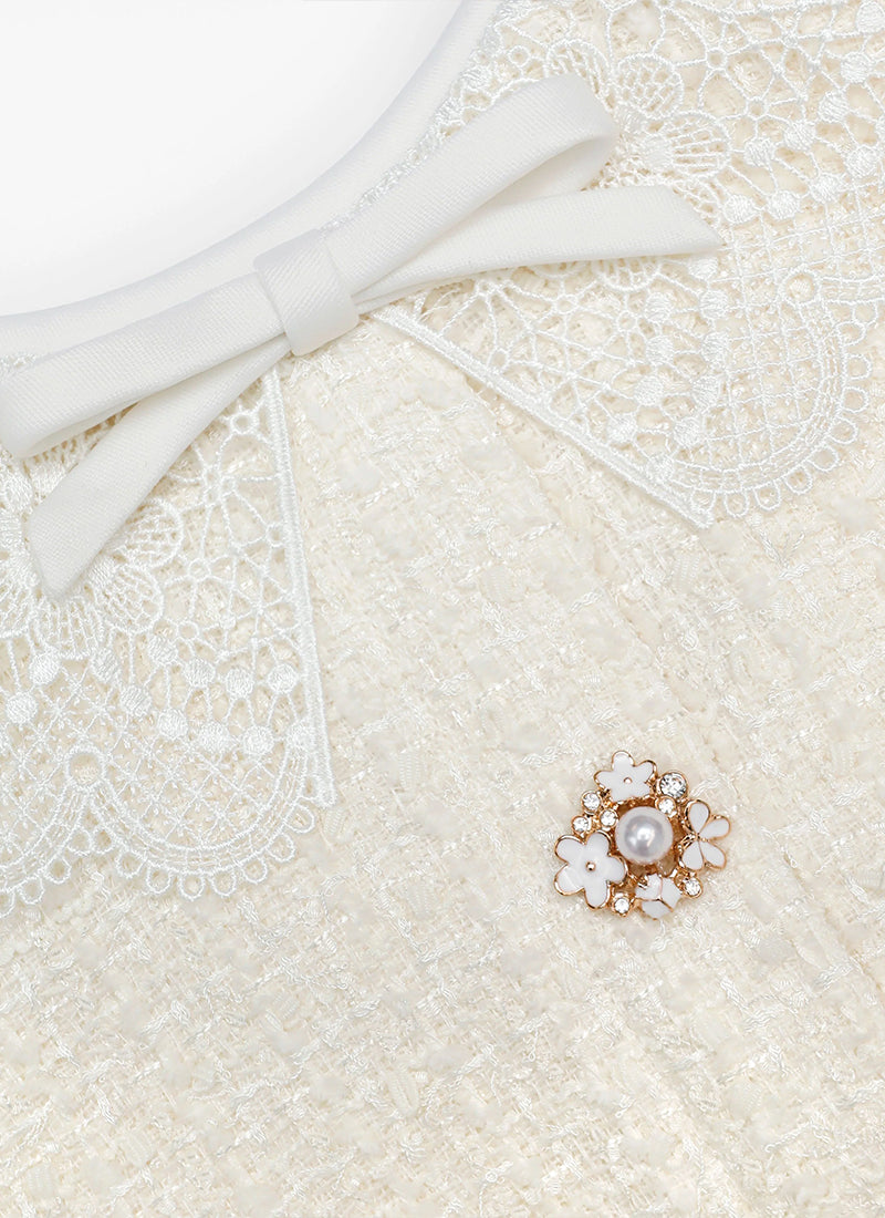 Self Portrait Cream Boucle Lace Trim Mini Dress