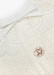 Self Portrait Cream Boucle Lace Trim Mini Dress