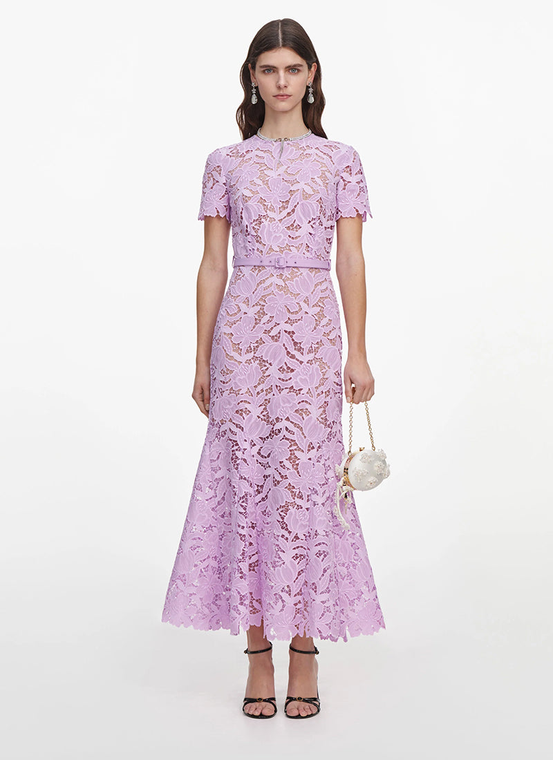 Self Portrait Lilac Lace Midi Dress