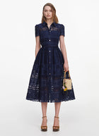 Self Portrait Navy Ramie Collared Midi Dress
