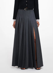 Self Portrait Grey Pleated Maxi Skirt