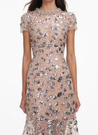 self-portrait Silver Sequin Embellished Midi Dress