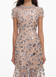 self-portrait Silver Sequin Embellished Midi Dress