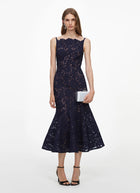 Navy Spiral Lace Midi Dress