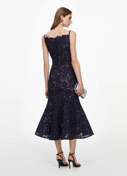 Navy Spiral Lace Midi Dress