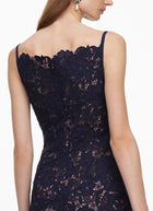 Navy Spiral Lace Midi Dress