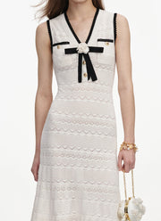Self Portrait White Pointelle Knit Midi Dress