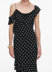 Self Portrait Black Polka Dot Georgette Maxi Dress