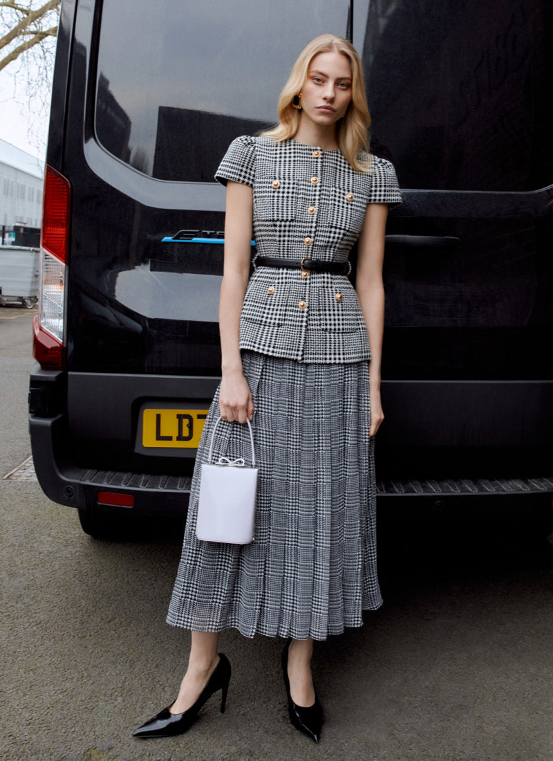 Houndstooth Tailored Midi Dress by Self Portrait