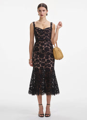 Self Portrait Fine Lace Belted Midi Dress