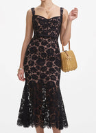 Self Portrait Fine Lace Belted Midi Dress