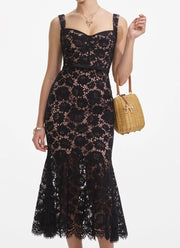 Self Portrait Fine Lace Belted Midi Dress